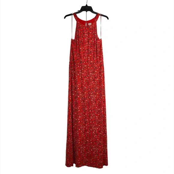 lucky brand red dress Lucky Brand Women's SZ XL Sleeveless Drawstring Mixed Print Red Dress  Pockets